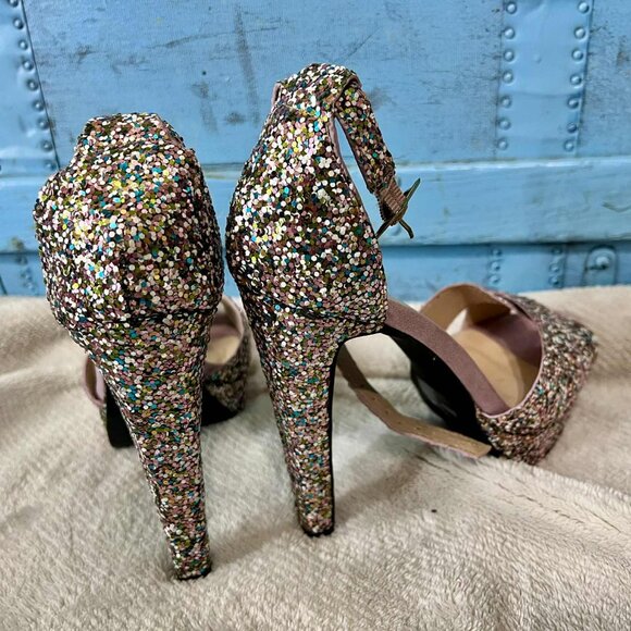 Qupid Multi Glitter Pink Chunky Heels - Picture 4 of 11